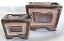 2 SQ 3 &4" BROWN GLAZED CERAMIC BONSAI POTS