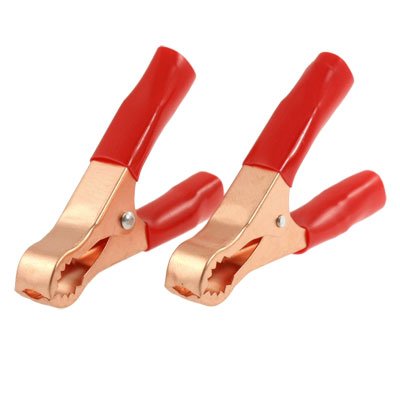 Amico 2 Pcs Copper Plated Insulated Car Battery Clips Alligator Clamps 50A Red