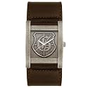 GUESS?? Men's Antique Stainless Steel and Brown Leather Cuff Watch #W90026G2