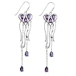 EXP Sterling Silver Amethyst Heart Dangle Earrings with Hanging Pendants