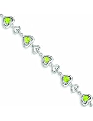 Genuine .925 Sterling Silver Diamond & Heart Link Peridot Bracelet 10.9 Grams . 100% Satisfaction Guaranteed.