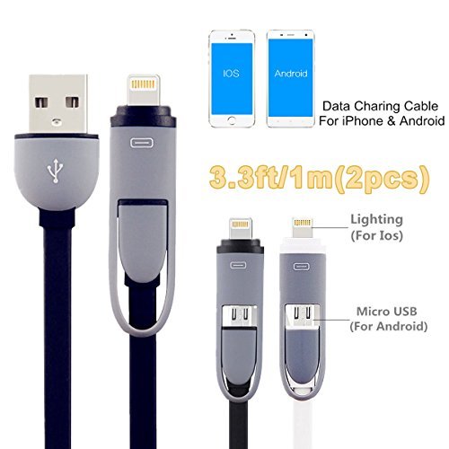 Lightning USB Cable, Smilism [2 Pack] 3.3ft Lightning & Micro USB Charging Cord for Iphone 6 6 Plus 5 5s 5c, Ipad Air, Sumsung, HTC, Motorola, Nokia and Other Android Phones Tablet (Black/white)