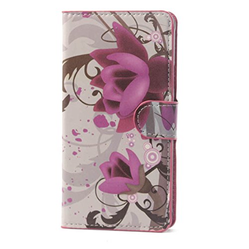 Yakamoz PU Leather Purple Flower Flip Wallet Card Slots Stand Case Cover for Samsung Galaxy Grand Prime G530H with Free Screen Protector & Stylus Pen