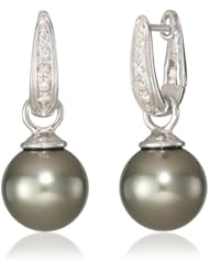 Baggins White Gold with Diamonds and Black Tahitian Pearl Dangle Hoop Earrings