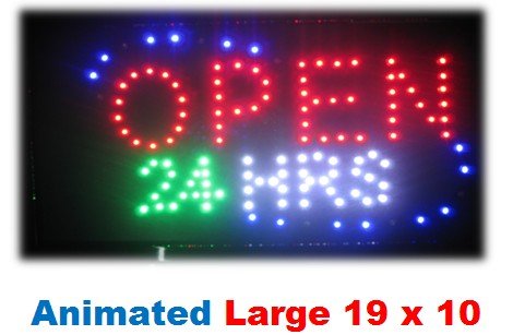 Open 24 Hours Attractive Bright Led Signs Neon Business Motion Light Sign. On/off with Chain 19*10*1 Blt124