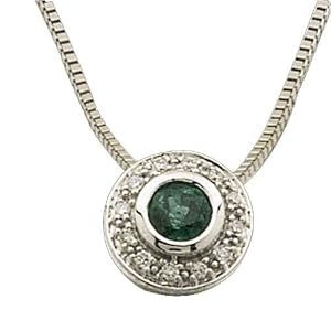0.06CT.T.W. Sparkling Round Cut Diamonds Emerald, 14KT. White Gold. Diamond Necklace