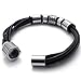 KONOV Black Leather Biker Mens Bracelet Magnetic Stainless Steel Clasp - 8