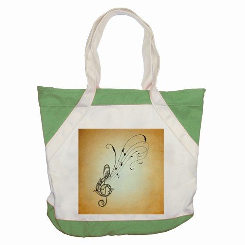 Accent Tote Bag Green of Vintage Flourished Treble Clef with Music Notes (Piano Keys)