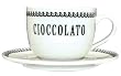 Cioccolato (Chocolate) black and white design heavy ceramic large cup and saucer Italian bistro style
