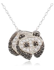 Sterling Silver Black and White Cubic-Zirconia Panda Pendant Necklace, 18"