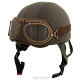 【ゴーグル付】レザー仕様ビンテージヘルメット《ブラウンレザー》F