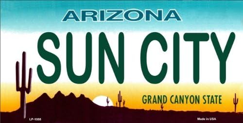 LP-1088 SUN CITY Arizona Novelty State Background Vanity Metal License Plate acE61vp Tag Sign metal plate sign licence djdjuei56 bnjdiw89 bndjjrtt5 bncc34 fghw 6" x 12" standard automotive aluminum metal novelty license plate with 4 holes for easy
