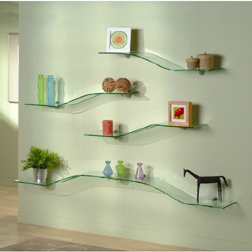 glass shelves features two glass bookshelves. glass shelves features two