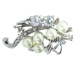 Vintage Decorative Silver Tone Pearl And April Diamond Simulated Brooch Gifts