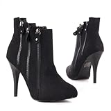 Damen Schuhe, STIEFELETTEN, STILETTO, 213239-3, Synthetik in hochwertiger Velour Leder Optik, Schwarz, Gr 36