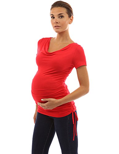 PattyBoutik Mama Cowl Neck Drawstring Sides Maternity Tunic Top
