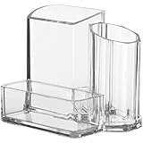 Modern Compact Clear 3 Compartment Office Supplies Desktop Organizer Caddy / Pencil Holder - MyGift&reg;