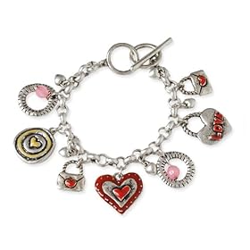 Buy Antique Silver Plated Heart and Handbag Charm Bracelet by PammyJ Bracelet