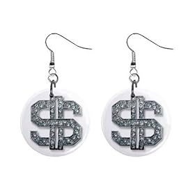 1 Inch Button Earrings of Bling Diamond Dollar Sign (Hip Hop Jewelry, Costume Bling, Grillz, Iced...