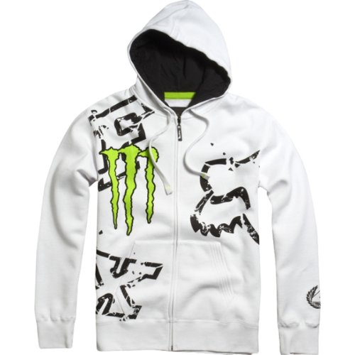 Fox Racing Monster Ricky Carmichael Replica Downfall Men's Hoody Zip Racewear Sweatshirt/Sweater w/ Free B&F Heart Sticker Bundle - White / Large
