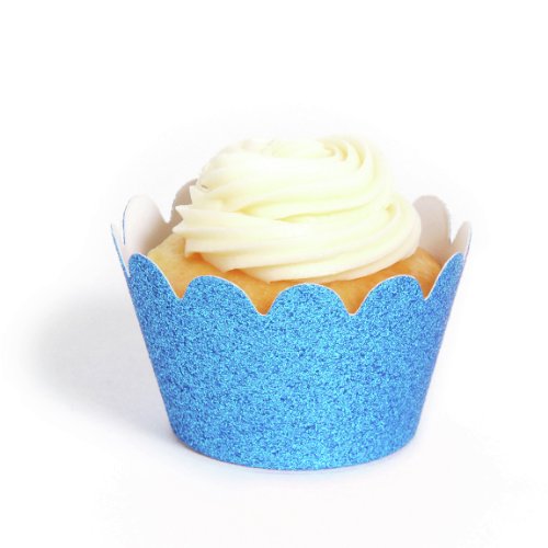 Dress My Cupcake Mini Aqua Blue Reusable Glitter Cupcake Wrappers, Set of 18 - Blue Baking Cups and Liners, Boxes, Stands and 