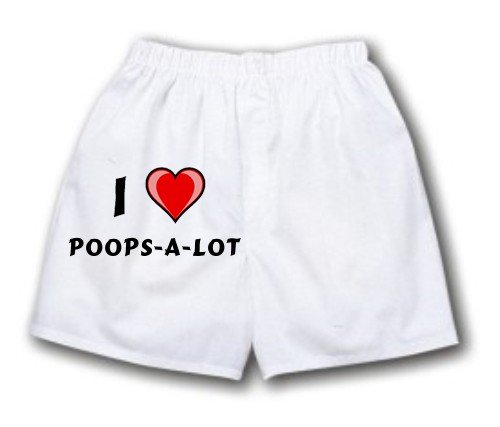 White Boxer Short with I Love Poops-a-lot
