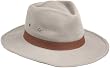 Dorfman Pacific Men's 1 Piece Garment Washed Twill Outback Hat With Genuine Leather Trim