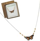 Sterling Silver & Swarovski Crystal Cloisonne Enamel Monarch Butterfly Necklace in Bamboo Gift Box