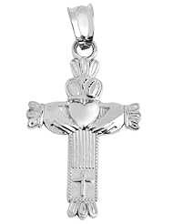 14k White Gold Claddagh Charm Celtic Cross Pendant