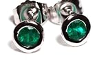 14k White Gold Natural Emerald Mini Bezel Stud Earrings Ct.tw 0.35