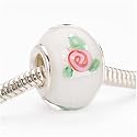 Murano Style Glass Lampwork Bead Fits Pandora White With Rose 14mm (1)