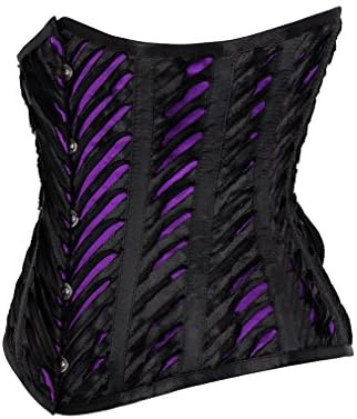 Full Spiral Boned Gothic Corset in Purple Satin, Busk Opening-30
