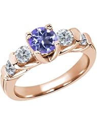 1.88 Ct Round Tanzanite Blue Mystic Topaz G/H Diamond 18K Rose Gold Ring