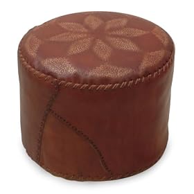 Leather ottoman, 'Star' by NOVICA