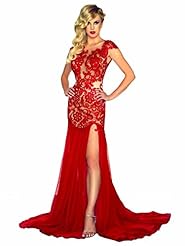 Cocktail Chiffon Lace Jeweled Prom Dress  with a Court Train 