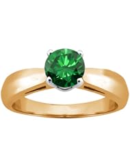 0.80 Ct Round Green SI1/SI2 Diamond 14K Yellow Gold Ring