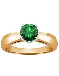 0.80 Ct Round Green SI1/SI2 Diamond 18K Yellow Gold Ring