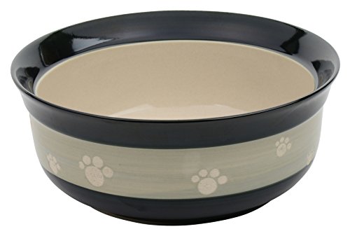 PapwPawz Stoneware Paw Imprinted Pet Feeding Bowl