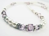 June Lt. Amethyst Swarovski Crystal Birthstone Beaded Necklaces in Sterling Silver with White Pearls by Gemstone Gifts Handmade Jewelry.