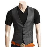 DOUBLJU Mens Casual 4button Slim Checks Vest GRAY L (094D)