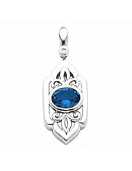 14K White Gold Oval Cut Chatham Created Sapphire and Diamond Pendant -- LIFETIME WARRANTY