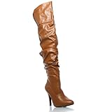 V-Luxury Womens 32-FOCUS33 Closed Toe Over The Knee High Heel Stiletto Boots, Tan PU Leather, 7 B (M) US