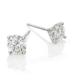 GIA Certified, Round Cut, Diamond Earrings in 14K Gold / White (3/4 ct, H Color, VVS2 Clarity)