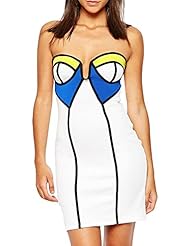 Sexy Strapless Colorblocking Notched Notched Collar Polyester/Spandex Full Length Bodycon Dress/Club Dress/Party Dress/Midi Dress/Mini Dress 