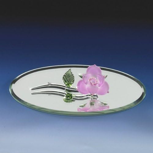 Long Stem Miniature Frosted Pink Rose Flower Crystal Glass Figurine 22k Gold NIB