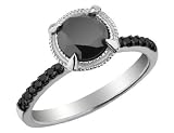 Black Diamond Solitaire Ring 1.5 Carats (ctw) in Sterling Silver