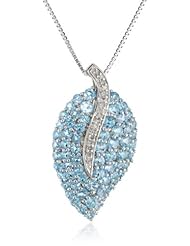 Sterling Silver Pave Blue Topaz Gemstone and Diamond Accent Leaf Pendant Necklace, 18"