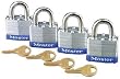 Master Lock 3008D 1-9/16-Inch Wide 3/4-Inch Shackle Keyed-Alike Padlock, 4-Pack