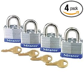 Master Lock 3008D 1-9/16-Inch Wide 3/4-Inch Shackle Keyed-Alike Padlock, 4-Pack
