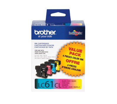 Brother LC61 Black/Cyan/Magenta/Yellow 4-Pack Ink Cartridges